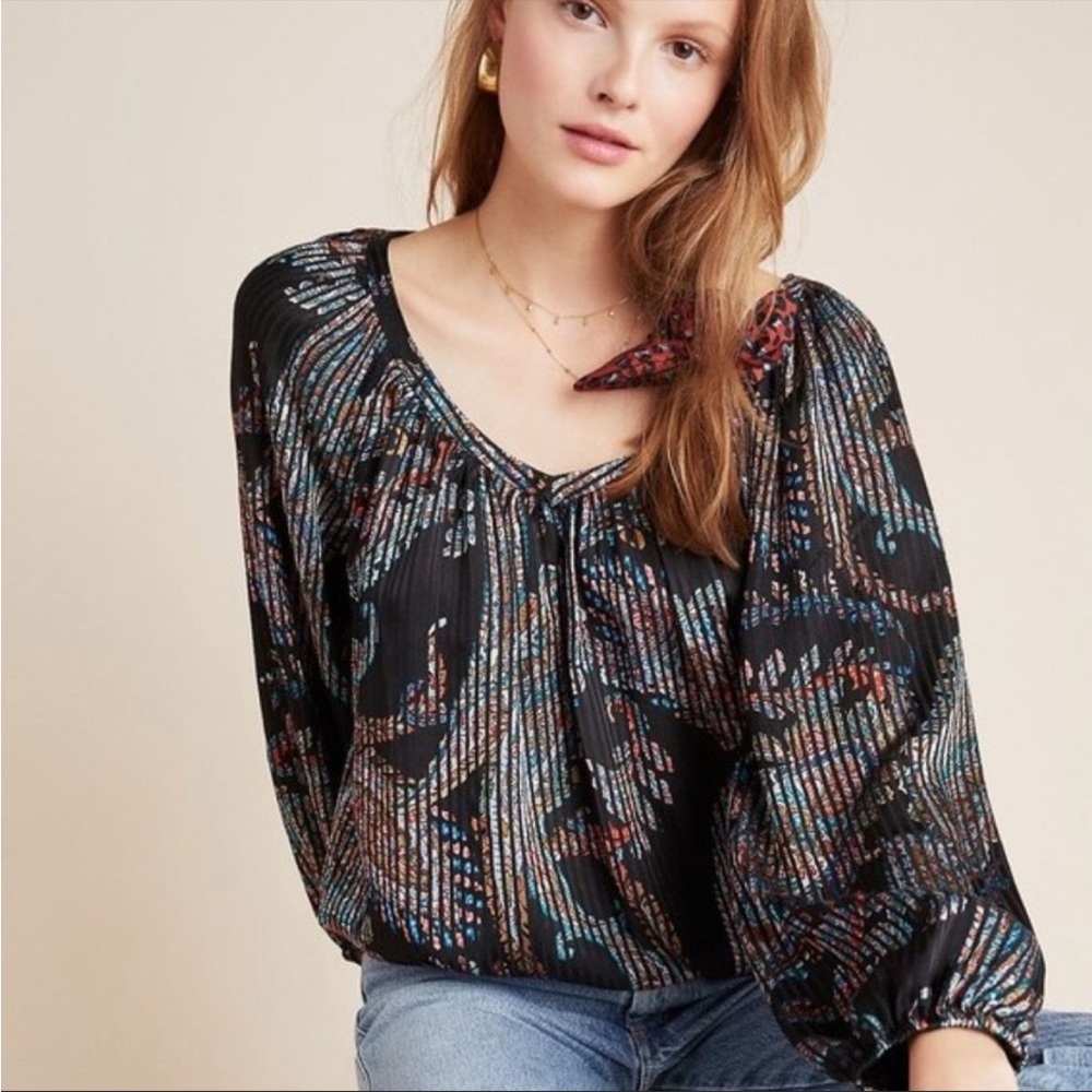 Anthropologie Maeve Madeira Burnout Satin Blouse